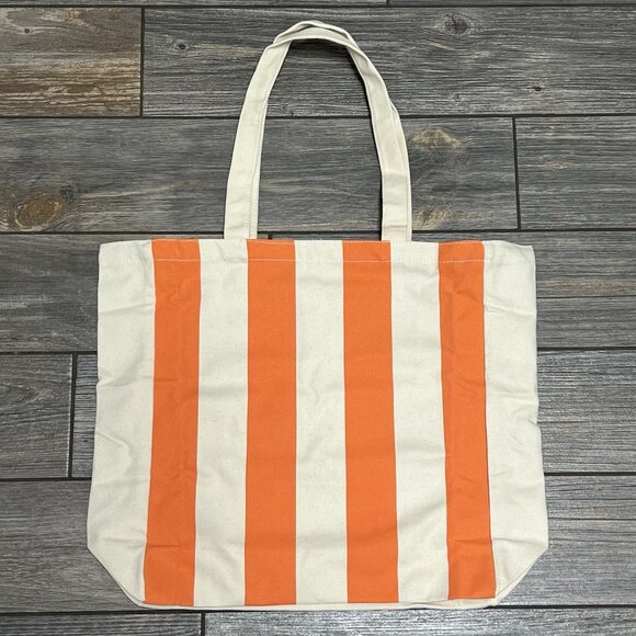 NEW NESPRESSO Tote Bag Mandarin Orange & Cream Striped with Logo 100% Cotton. - Picture 8 of 11